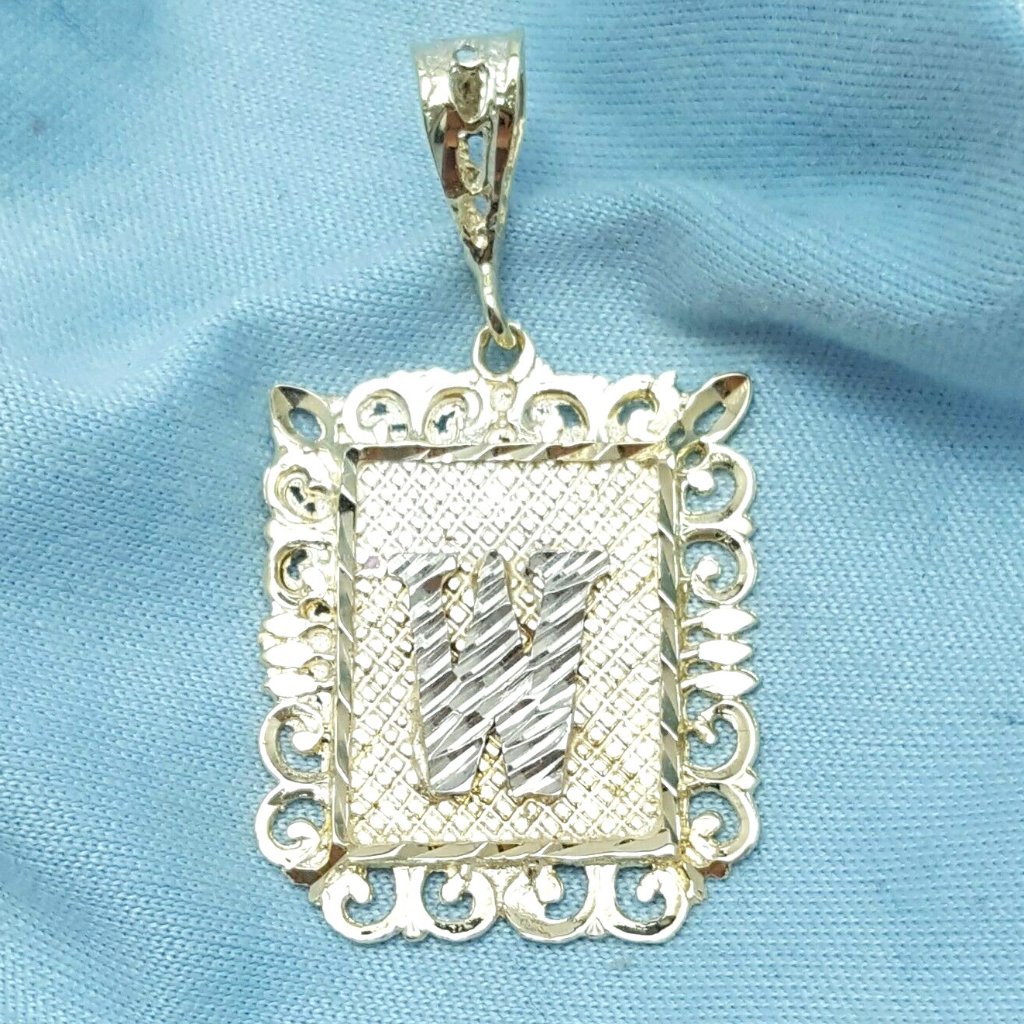 Beautiful 14k Karat Solid Two Tone Multi Tone Designer Letter W Charm Pendant